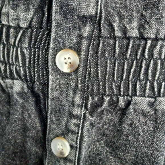 Bibi Size L Romper Black Denim Jean Button-Up Pockets Smocked Waist NEW - Picture 5 of 6